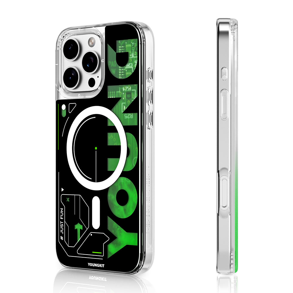 Apple iPhone 16 Pro Max Kılıf M-safe Şarj Özellikli Airbagli Çift Katmanlı Youngkit Future Streamer Serisi Kapak Yeşil