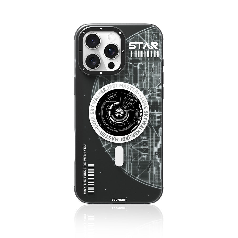 Apple iPhone 16 Pro Max Kılıf M-safe Şarj Özellikli Airbagli Hologram Tasarımlı Youngkit Interstellar Serisi Kapak Füme