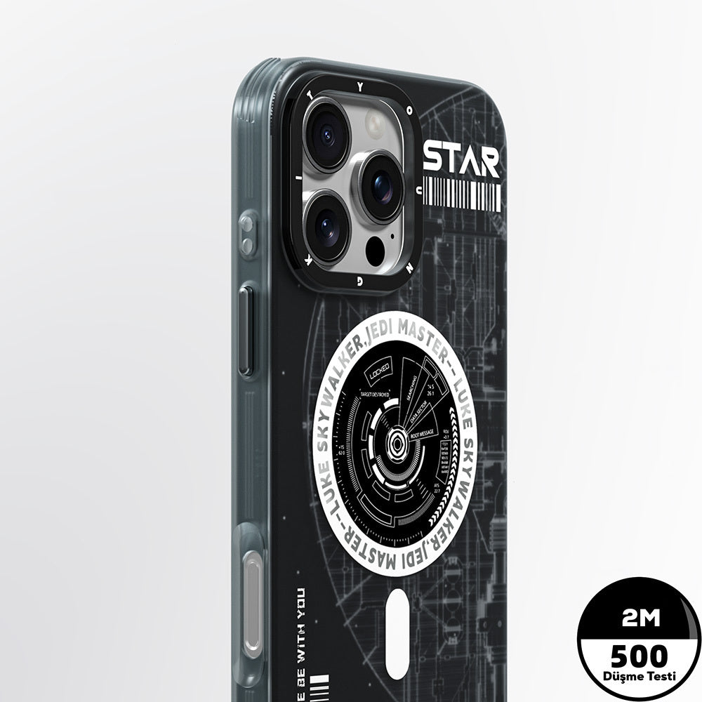 Apple iPhone 16 Pro Max Kılıf M-safe Şarj Özellikli Airbagli Hologram Tasarımlı Youngkit Interstellar Serisi Kapak Füme