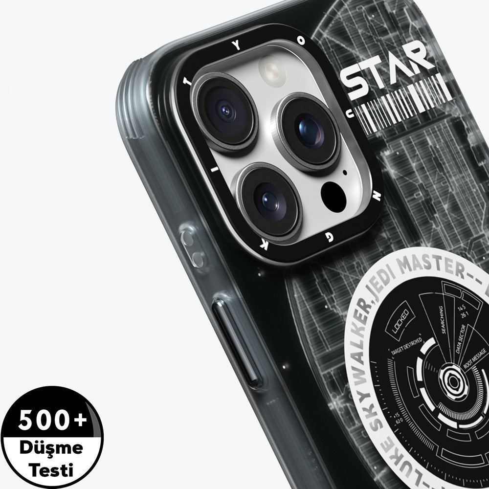 Apple iPhone 16 Pro Max Kılıf M-safe Şarj Özellikli Airbagli Hologram Tasarımlı Youngkit Interstellar Serisi Kapak Siyah-Beyaz