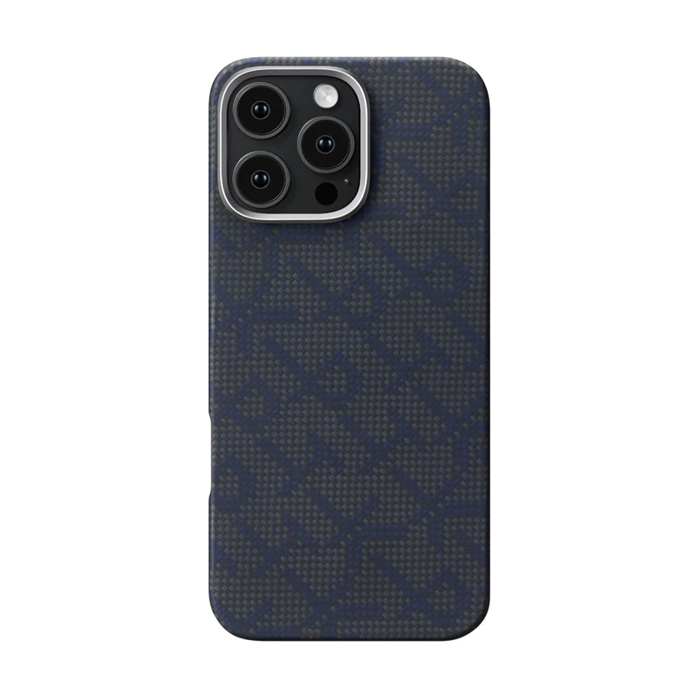 Apple iPhone 16 Pro Max Kılıf M-safe Şarj Özellikli Aramid Fiber Pitaka Tactile Woven Monogram Serisi Kapak Siyah