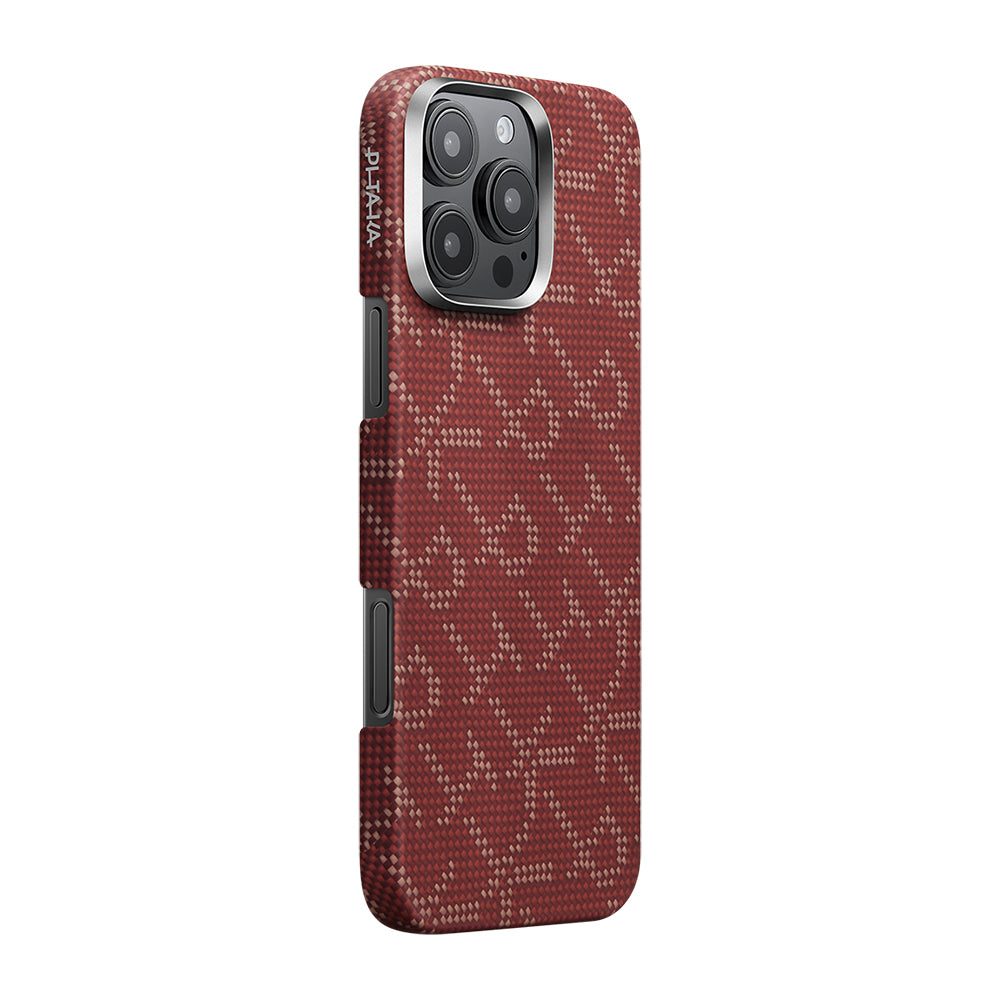 Apple iPhone 16 Pro Max Kılıf M-safe Şarj Özellikli Aramid Fiber Pitaka Tactile Woven Monogram Serisi Kapak Siyah