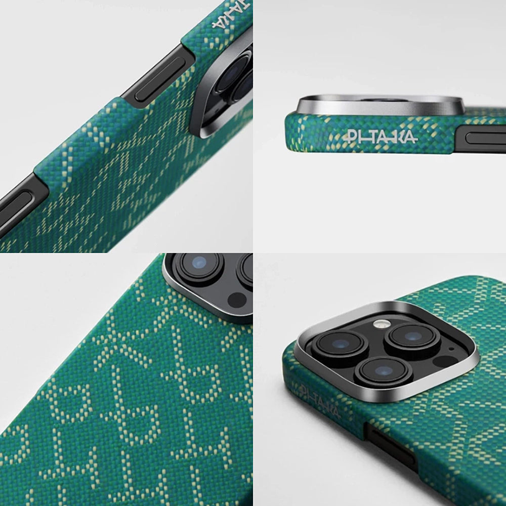 Apple iPhone 16 Pro Max Kılıf M-safe Şarj Özellikli Aramid Fiber Pitaka Tactile Woven Monogram Serisi Kapak Kırmızı