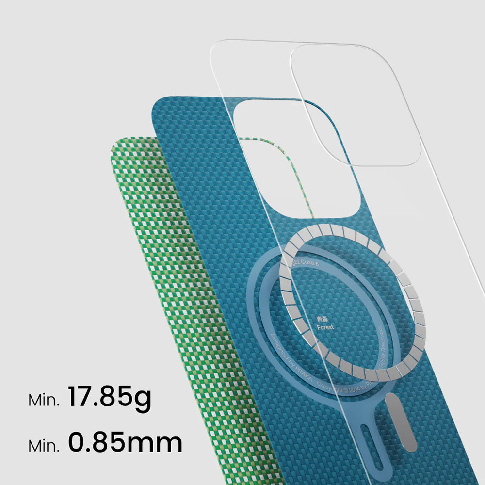 Apple iPhone 16 Pro Max Kılıf M-safe Şarj Özellikli Aramid Fiber Pitaka Ultra-Slim Classic Serisi Forest Green Kapak Yeşil