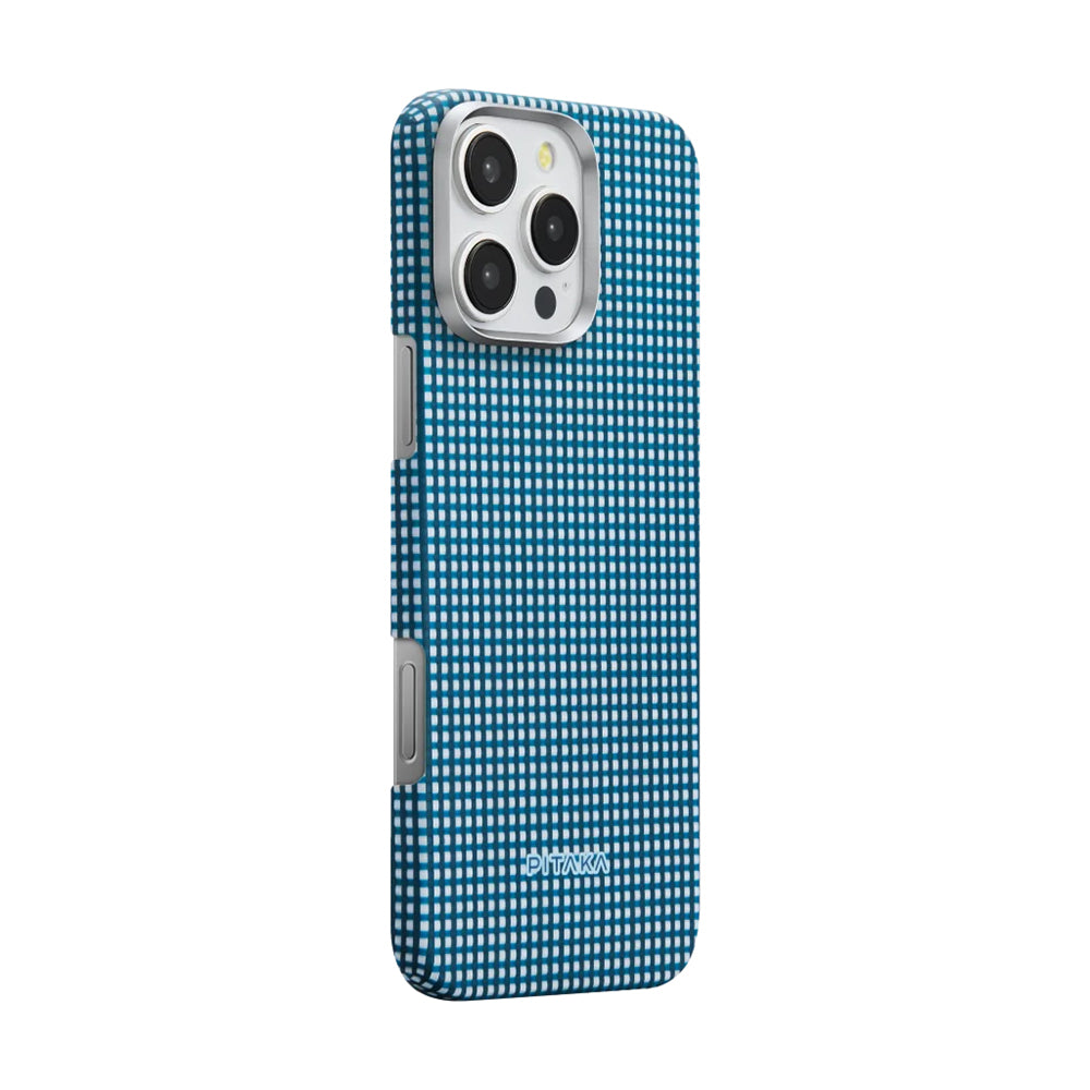 Apple iPhone 16 Pro Max Kılıf M-safe Şarj Özellikli Aramid Fiber Pitaka Ultra-Slim Classic Serisi Ocean Blue Kapak Mavi