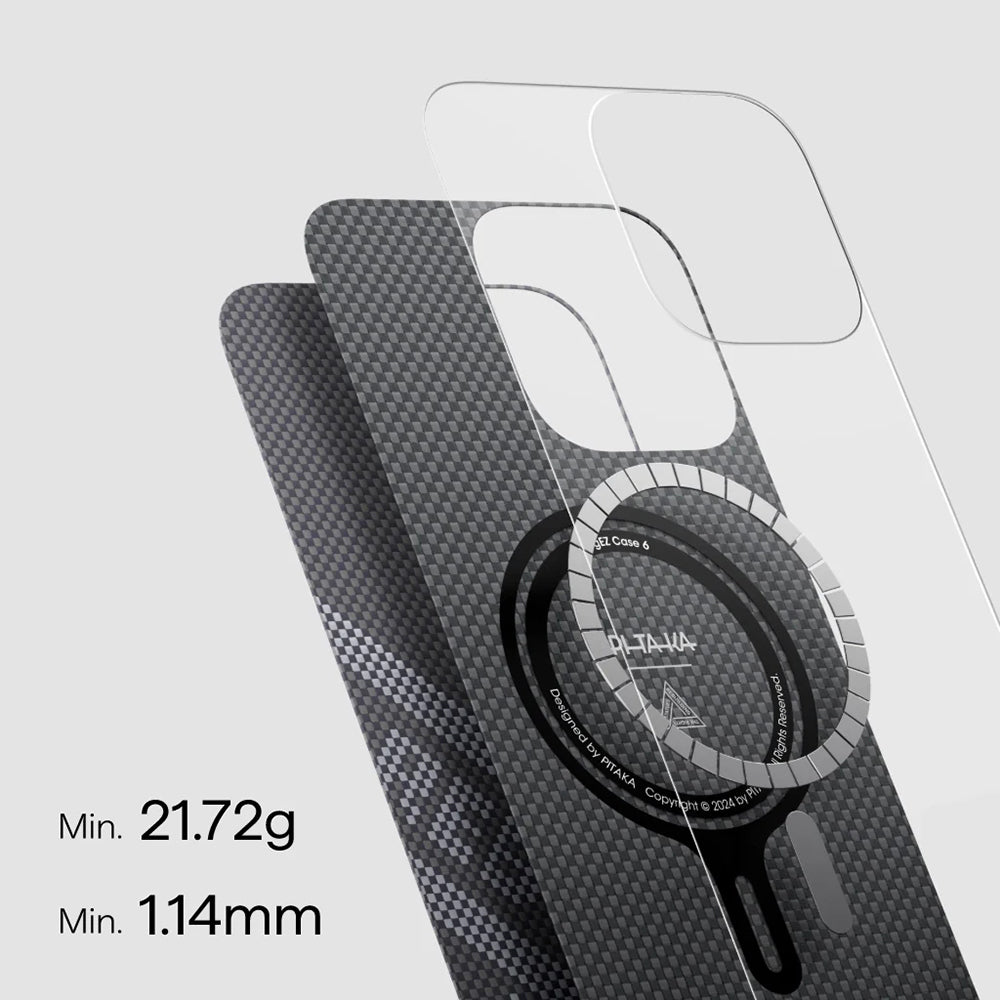 Apple iPhone 16 Pro Max Kılıf M-safe Şarj Özellikli Aramid Fiber Re-TROS Tasarımlı Pitaka Tactile Woven Rebuilding Serisi Kapak Yeşil