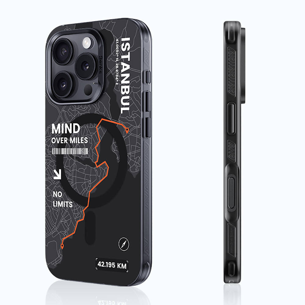 Apple iPhone 16 Pro Max Kılıf M-safe Şarj Özellikli Benks City Serisi Kapak Siyah-Turuncu