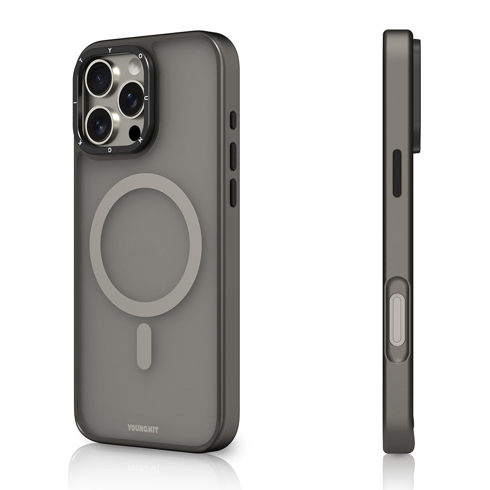 Apple iPhone 16 Pro Max Kılıf M-safe Şarj Özellikli Cam Arka Yüzey TPU Youngkit Gemstone Serisi Kapak Gold