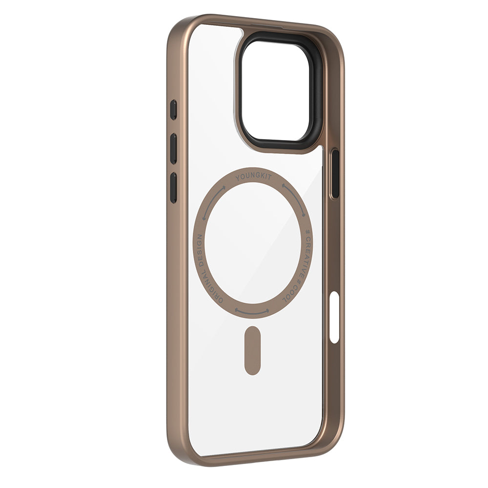 Apple iPhone 16 Pro Max Kılıf M-safe Şarj Özellikli Cam Arka Yüzey TPU Youngkit Gemstone Serisi Kapak Gri