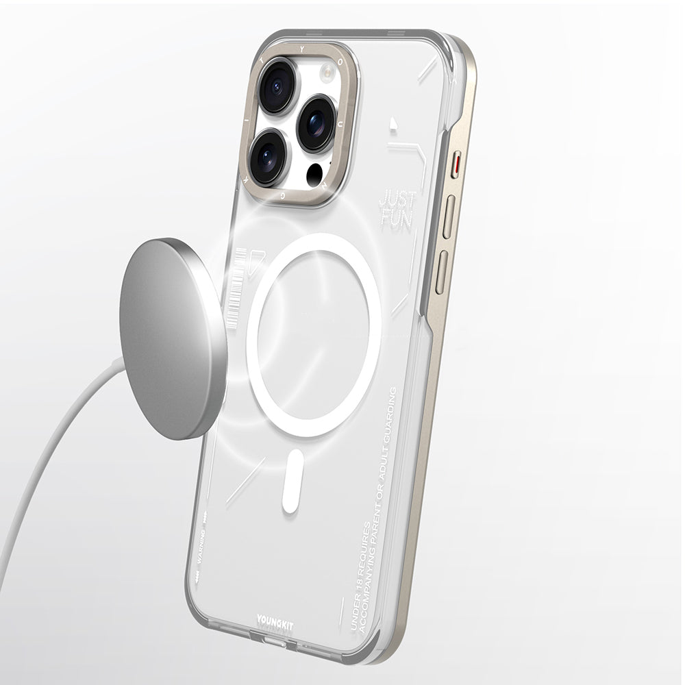 Apple iPhone 16 Pro Max Kılıf M-safe Şarj Özellikli Çıkarılabilir Arka Yüzeyli Youngkit Mecha Kapak Gold