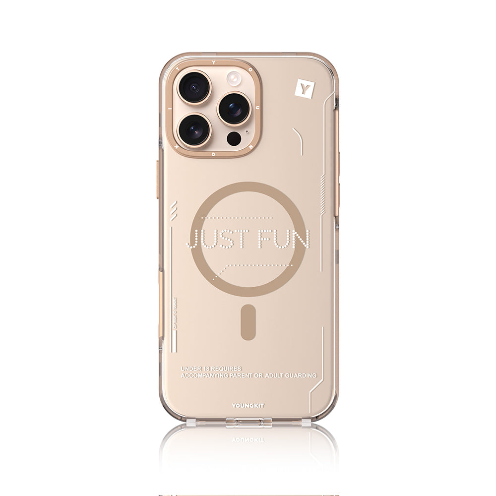 Apple iPhone 16 Pro Max Kılıf M-safe Şarj Özellikli Çıkarılabilir Arka Yüzeyli Youngkit Mecha Kapak Desert Gold