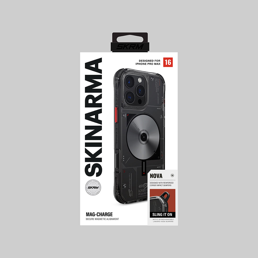 Apple iPhone 16 Pro Max Kılıf M-safe Şarj Özellikli Disk Desenli Airbag Tasarımlı Skinarma Nova Kapak Siyah