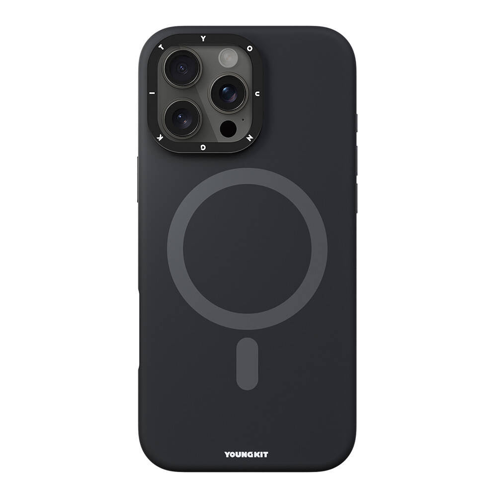 Apple iPhone 16 Pro Max Kılıf M-safe Şarj Özellikli Kamera Standlı Youngkit Bitty Cream Kapak Siyah