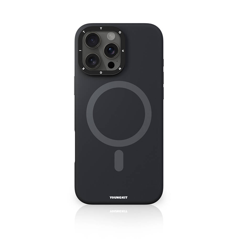 Apple iPhone 16 Pro Max Kılıf M-safe Şarj Özellikli Kamera Standlı Youngkit Bitty Cream Kapak Siyah