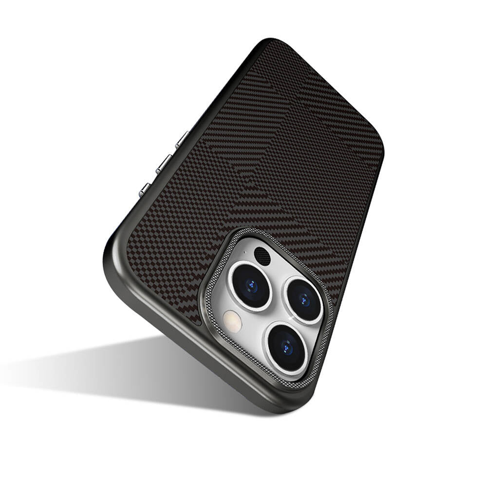 Apple iPhone 16 Pro Max Kılıf M-safe Şarj Özellikli Karbon Fiber Desenli Mutural Montage Kapak Siyah