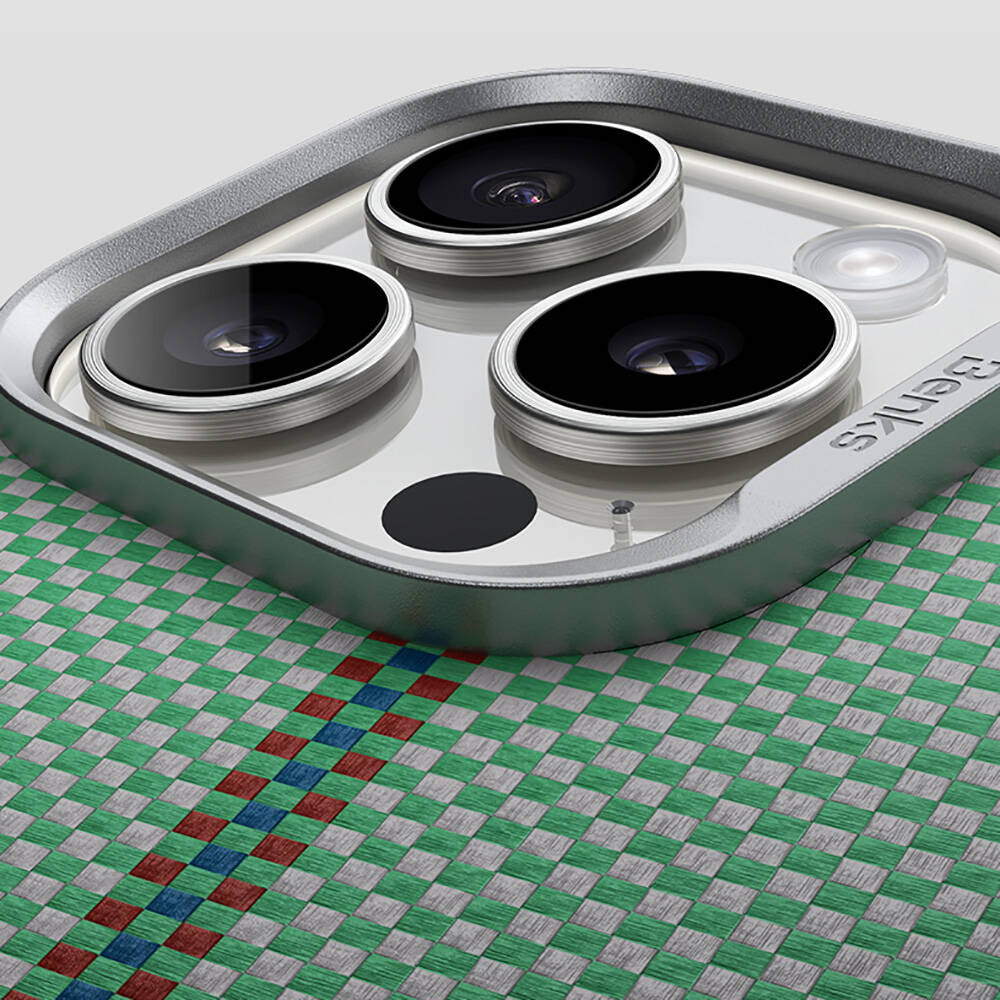 Apple iPhone 16 Pro Max Kılıf M-safe Şarj Özellikli Karbon Fiber Tasarımlı Benks Passion Green ArmorAir Kevlar Kapak Yeşil