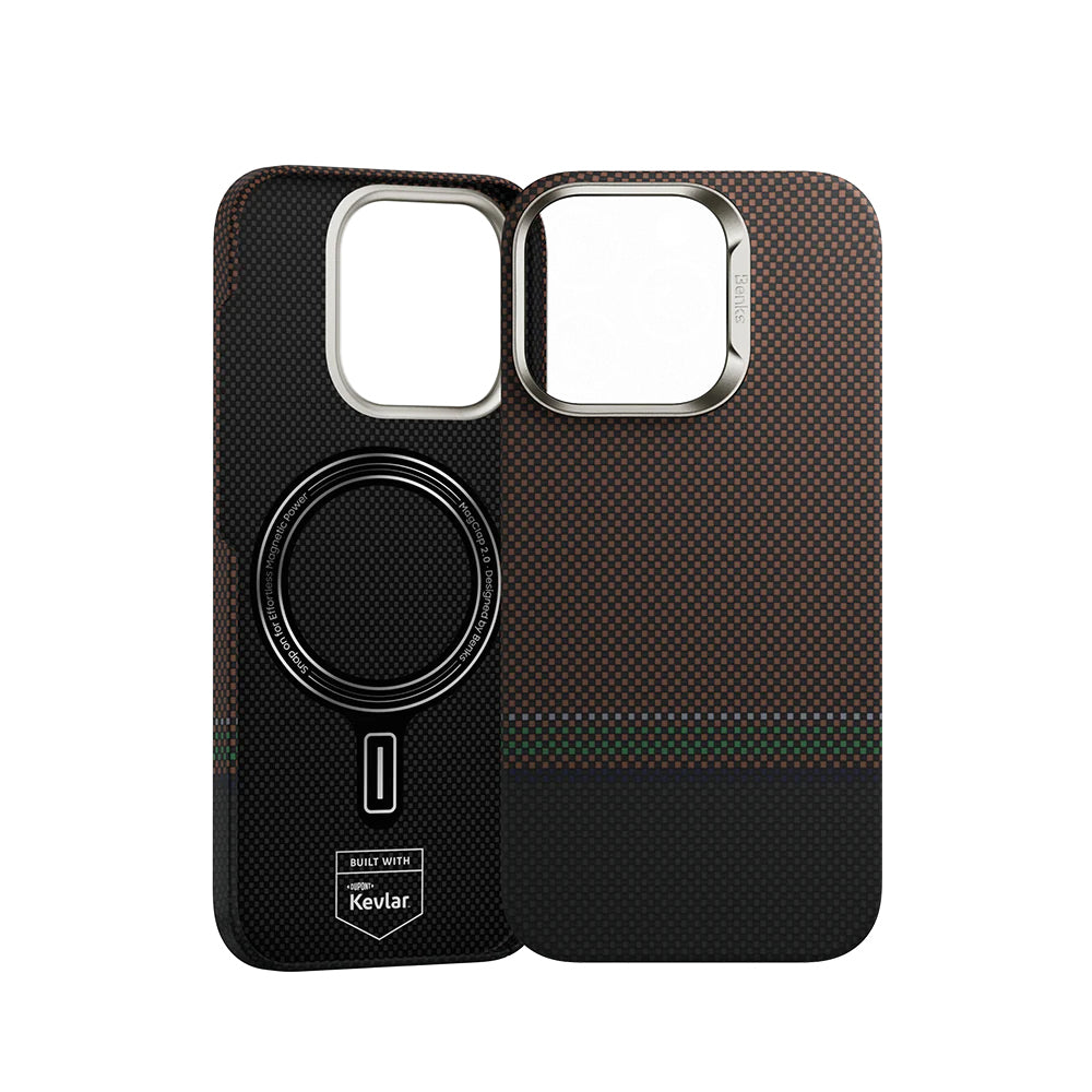 Apple iPhone 16 Pro Max Kılıf M-safe Şarj Özellikli Karbon Fiber Tasarımlı Benks Prestige ArmorAir Kevlar Kapak Gold