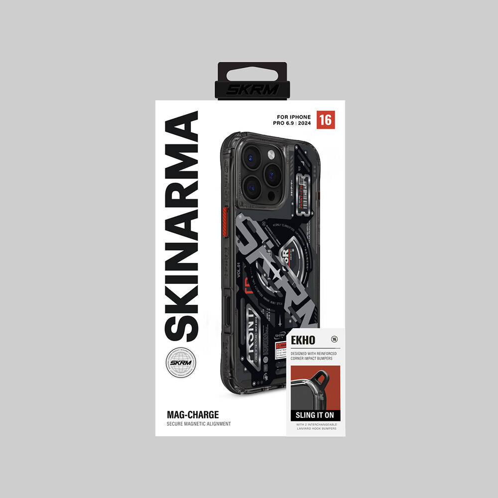 Apple iPhone 16 Pro Max Kılıf M-safe Şarj Özellikli Katmanlı Makine Temalı SkinArma Ekho Kapak Şeffaf