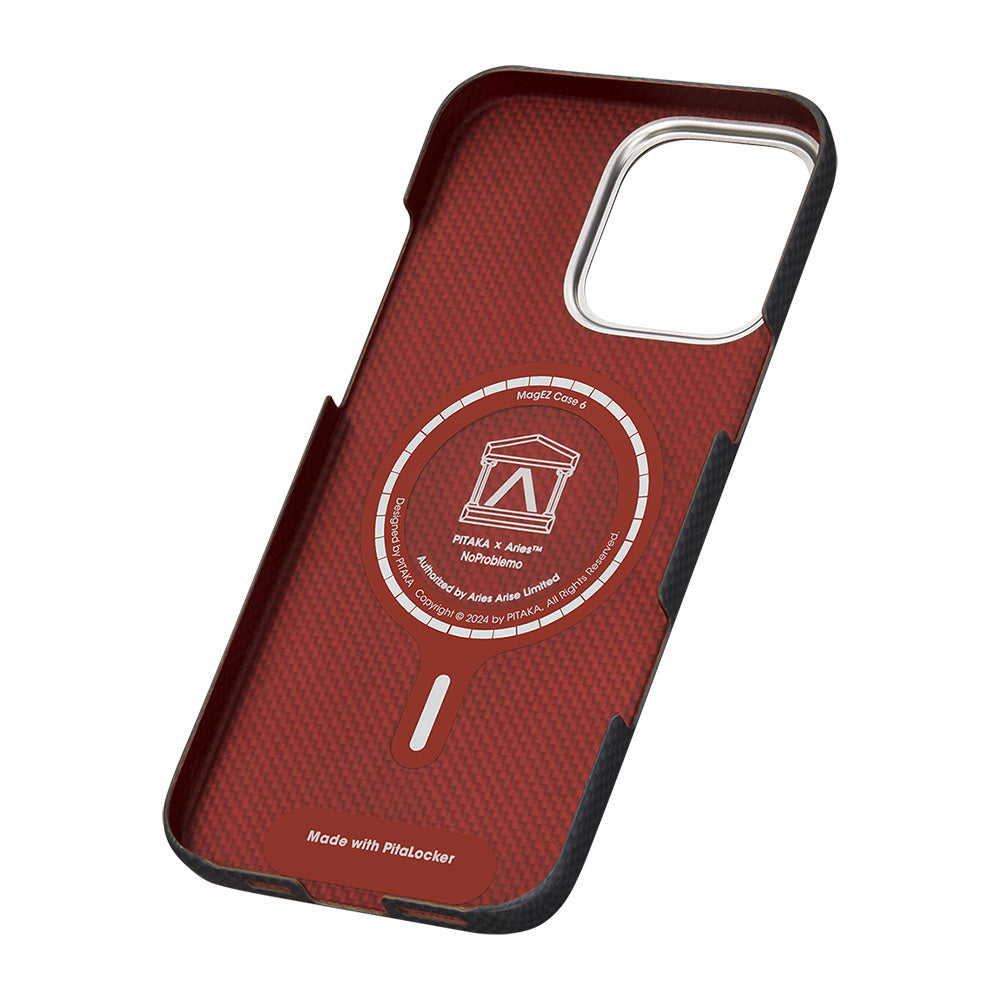 Apple iPhone 16 Pro Max Kılıf M-safe Şarj Özellikli Lumintex Teknolojili Fosforlu Aramid Fiber Pitaka Tactile Woven Aries Serisi NoProblemo Kapak Siyah