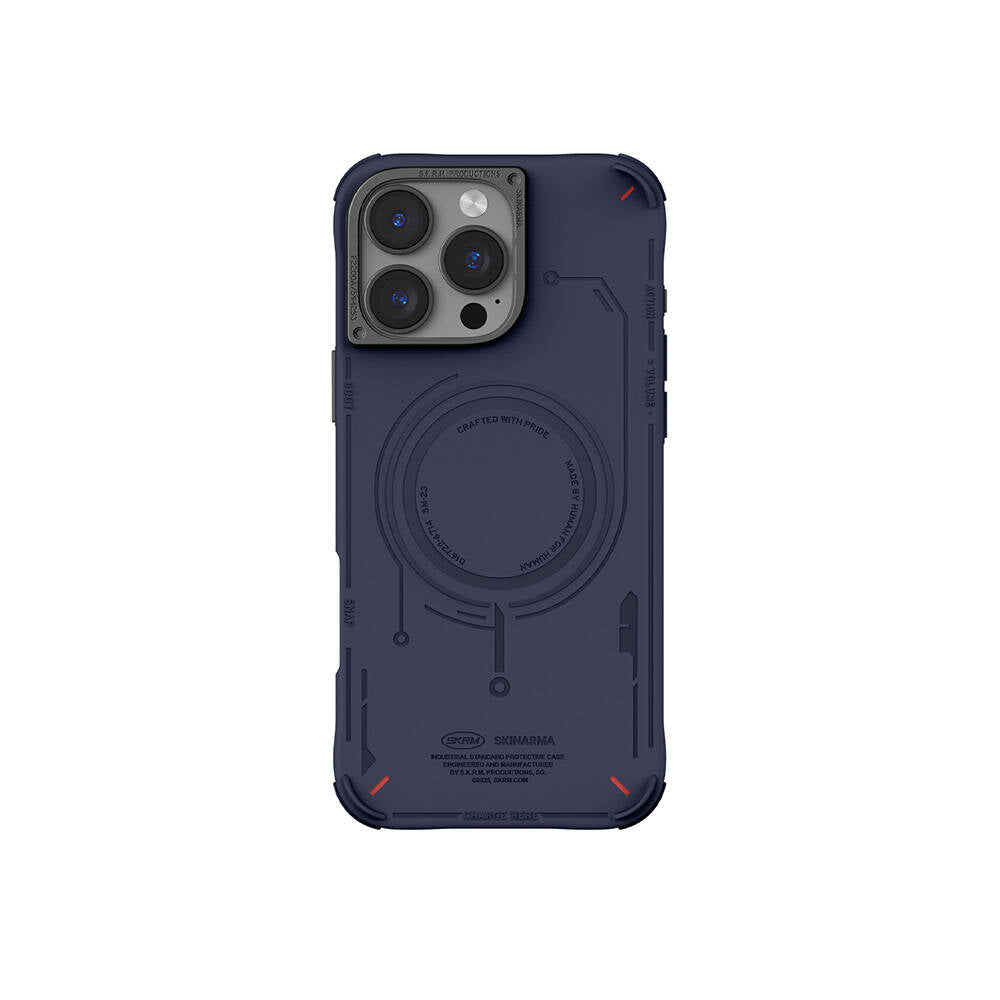 Apple iPhone 16 Pro Max Kılıf M-safe Şarj Özellikli Metal Kamera Çerçeveli Skinarma Mecha Serisi Kapak Mavi