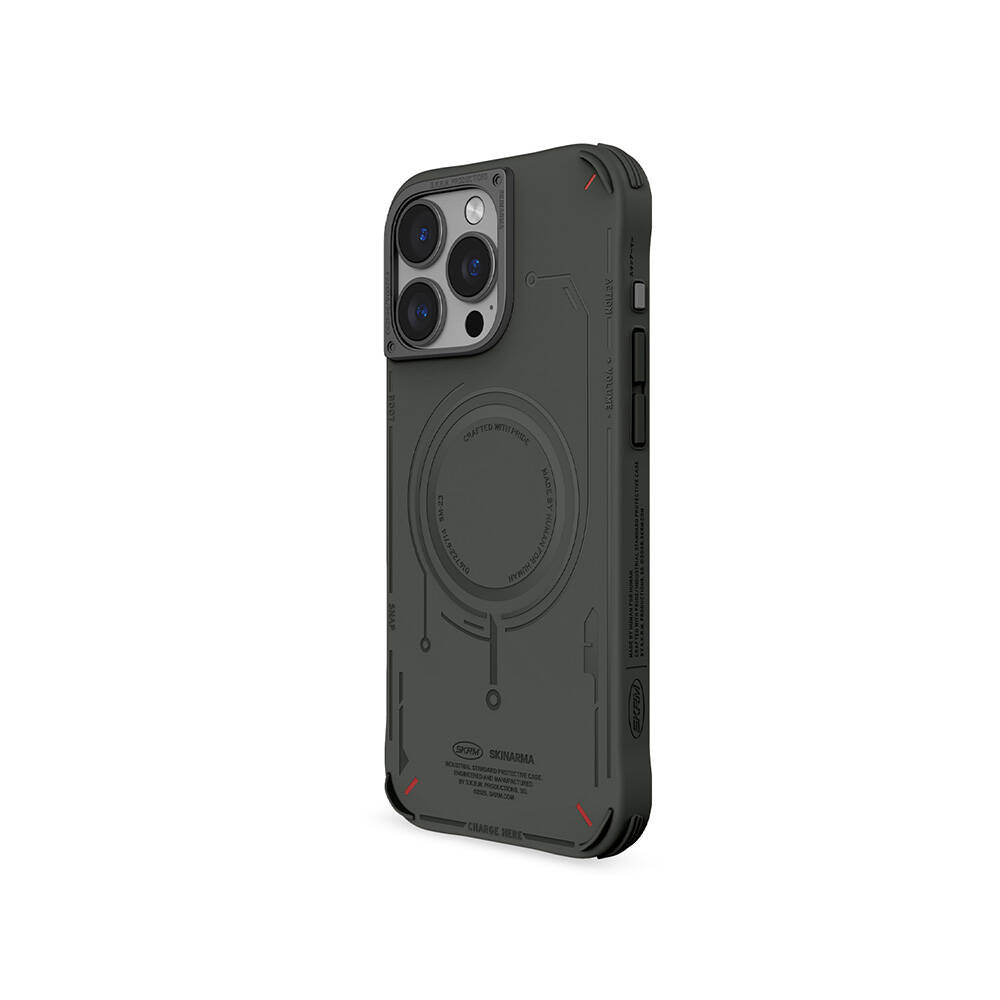 Apple iPhone 16 Pro Max Kılıf M-safe Şarj Özellikli Metal Kamera Çerçeveli Skinarma Mecha Serisi Kapak Olive