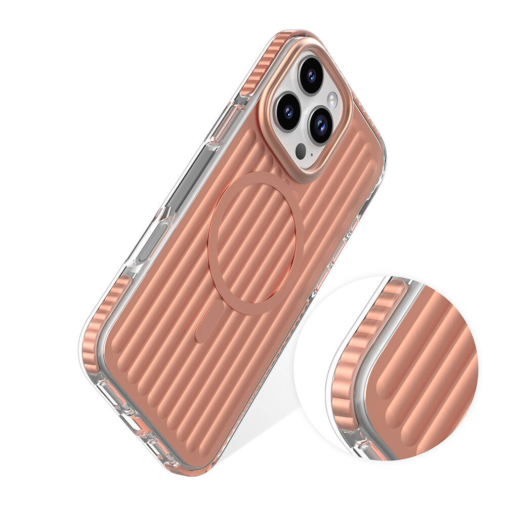 Apple iPhone 16 Pro Max Kılıf M-safe Şarj Özellikli Oyuklu Tasarım Mutural Bumpy Clear Kapak Gri