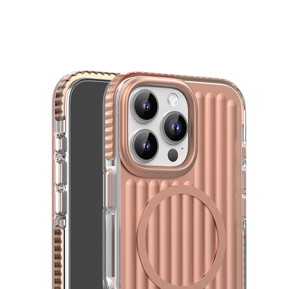 Apple iPhone 16 Pro Max Kılıf M-safe Şarj Özellikli Oyuklu Tasarım Mutural Bumpy Clear Kapak Gri