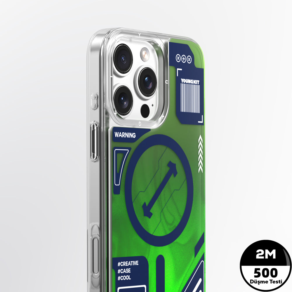 Apple iPhone 16 Pro Max Kılıf M-safe Şarj Özellikli Parlak Kumlu Sıvılı Tasarımlı Galaxy Fantasy Serisi Kapak Mavi