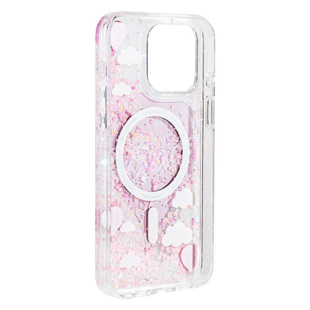 Apple iPhone 16 Pro Max Kılıf M-safe Şarj Özellikli Parlak Kumlu Sıvılı Youngkit Pink Dream Quicksand Serisi Kapak Pembe