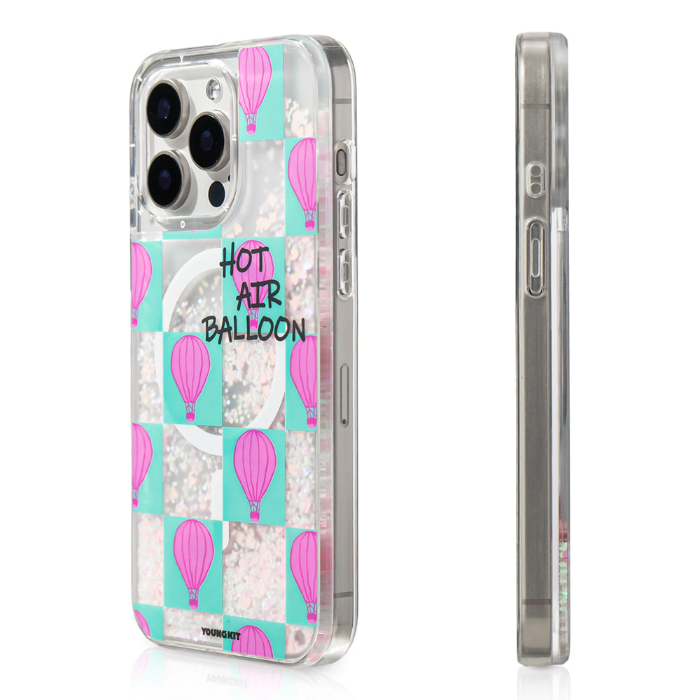 Apple iPhone 16 Pro Max Kılıf M-safe Şarj Özellikli Parlak Kumlu Sıvılı Youngkit Pink Dream Quicksand Serisi Kapak Turkuaz