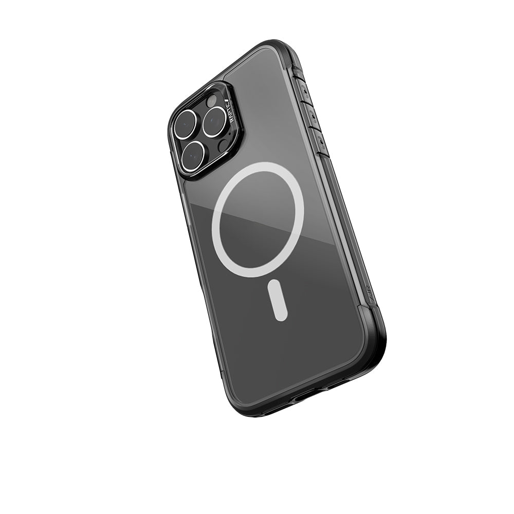 Apple iPhone 16 Pro Max Kılıf M-safe Şarj Özellikli Raptic Air Serisi Airbag Tasarımlı Metal Köşelikli Şeffaf Kapak Siyah
