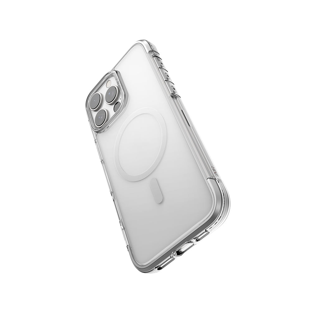 Apple iPhone 16 Pro Max Kılıf M-safe Şarj Özellikli Raptic Air Serisi Airbag Tasarımlı Metal Köşelikli Şeffaf Kapak Gümüş