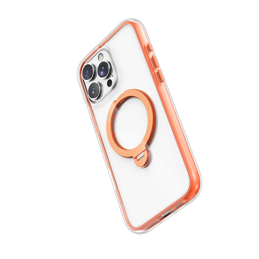 Apple iPhone 16 Pro Max Kılıf M-safe Şarj Özellikli Raptic AirJoy Serisi 360 Derece Dönebilen Standlı Kapak Turuncu