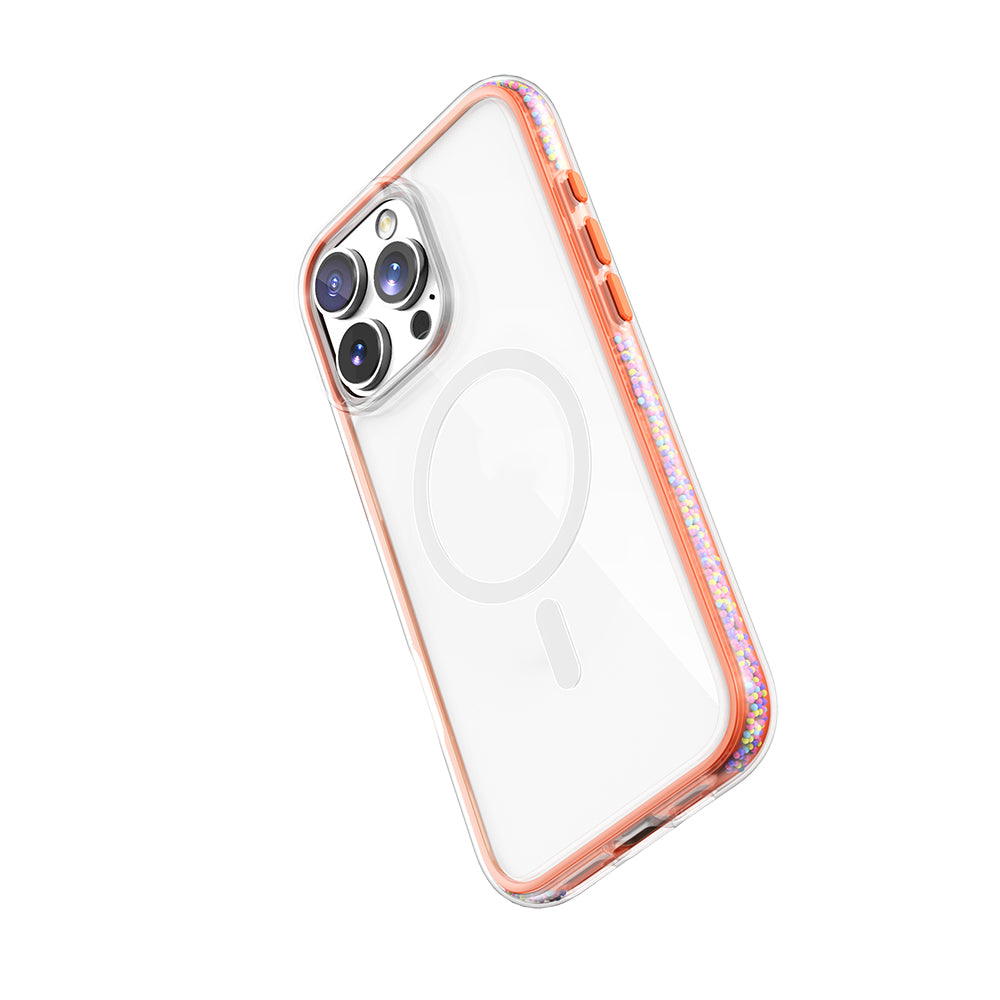 Apple iPhone 16 Pro Max Kılıf M-safe Şarj Özellikli Raptic AirJoy Serisi Boncuk Tasarımlı Şeffaf Kapak Siyah-Gri