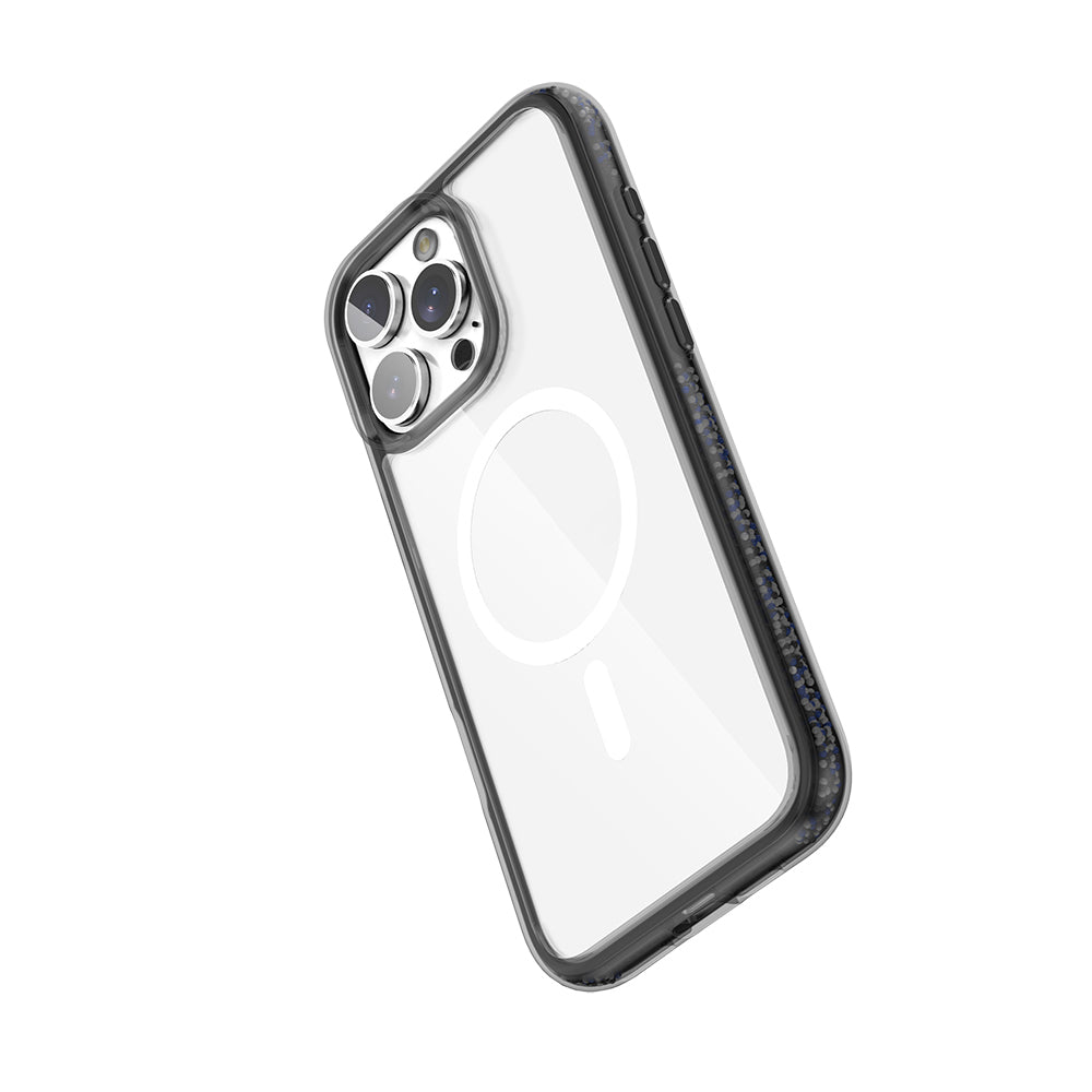 Apple iPhone 16 Pro Max Kılıf M-safe Şarj Özellikli Raptic AirJoy Serisi Boncuk Tasarımlı Şeffaf Kapak Siyah-Gri