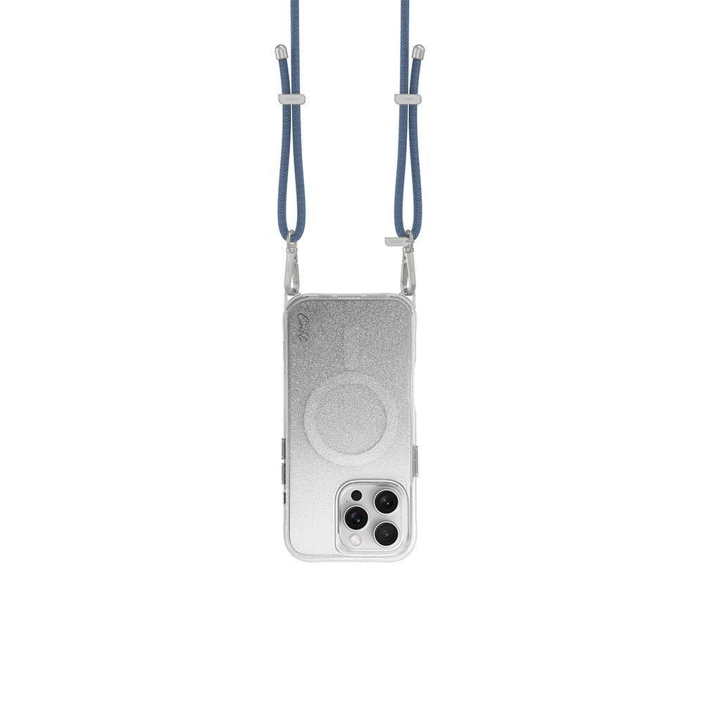 Apple iPhone 16 Pro Max Kılıf M-safe Şarj Özellikli Simli Arka Yüzey Askı Aparatlı Coehl Lumino Kapak Gümüş