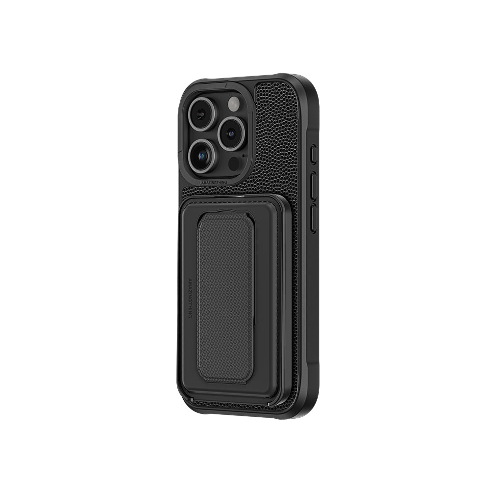 Apple iPhone 16 Pro Max Kılıf M-safe Şarj Özellikli Standlı Kartlıklı Set Amazingthing Glamour Luxe Serisi Kapak Siyah