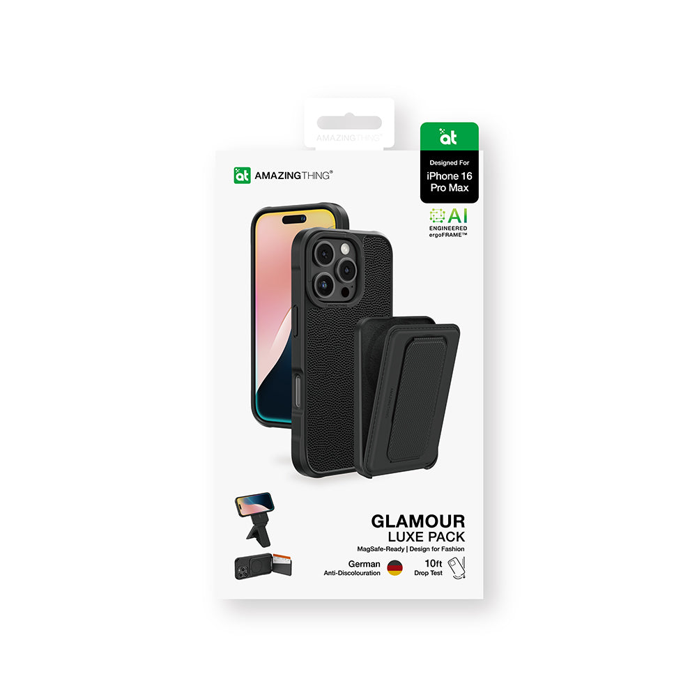 Apple iPhone 16 Pro Max Kılıf M-safe Şarj Özellikli Standlı Kartlıklı Set Amazingthing Glamour Luxe Serisi Kapak Siyah