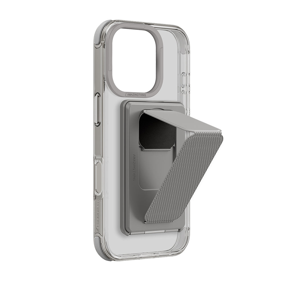 Apple iPhone 16 Pro Max Kılıf M-safe Şarj Özellikli Standlı Set Amazingthing Omni Adventure Serisi Kapak Gri