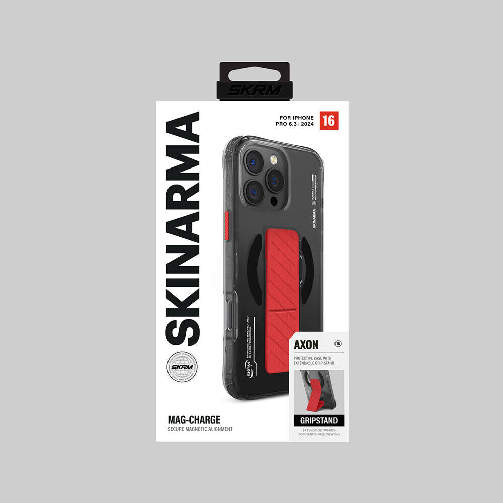Apple iPhone 16 Pro Max Kılıf M-safe Şarj Özellikli Teknoloji Desenli Standlı Skinarma Axon Kapak Siyah
