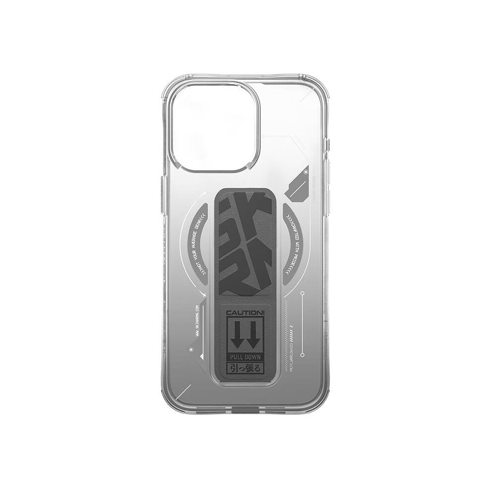 Apple iPhone 16 Pro Max Kılıf M-safe Şarj Özellikli Teknoloji Desenli Standlı Skinarma Helio Kapak Gri