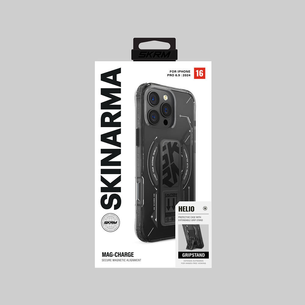 Apple iPhone 16 Pro Max Kılıf M-safe Şarj Özellikli Teknoloji Desenli Standlı Skinarma Helio Kapak Gri