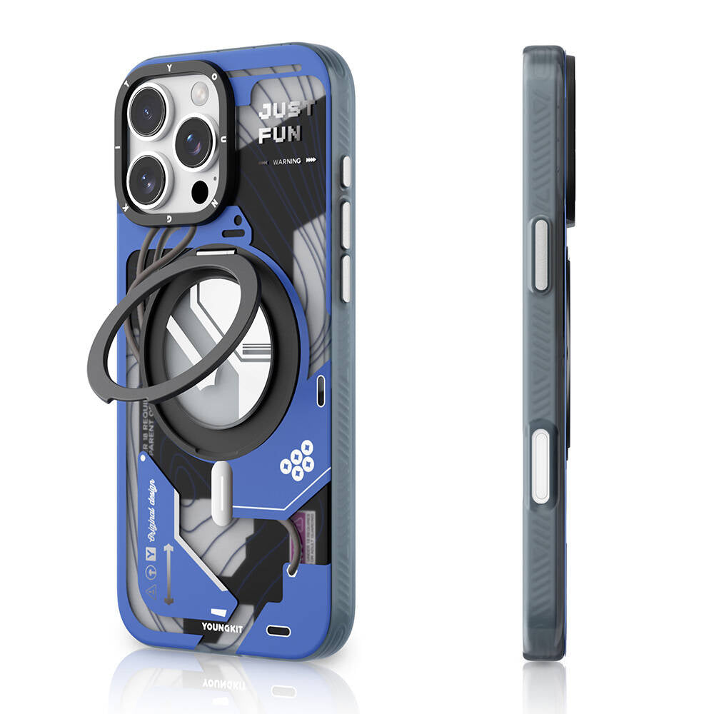 Apple iPhone 16 Pro Max Kılıf M-safe Şarj Özellikli Youngkit 360° Standlı Starship Serisi Kapak Beyaz