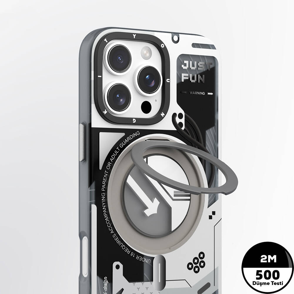 Apple iPhone 16 Pro Max Kılıf M-safe Şarj Özellikli Youngkit 360° Standlı Starship Serisi Kapak Mavi