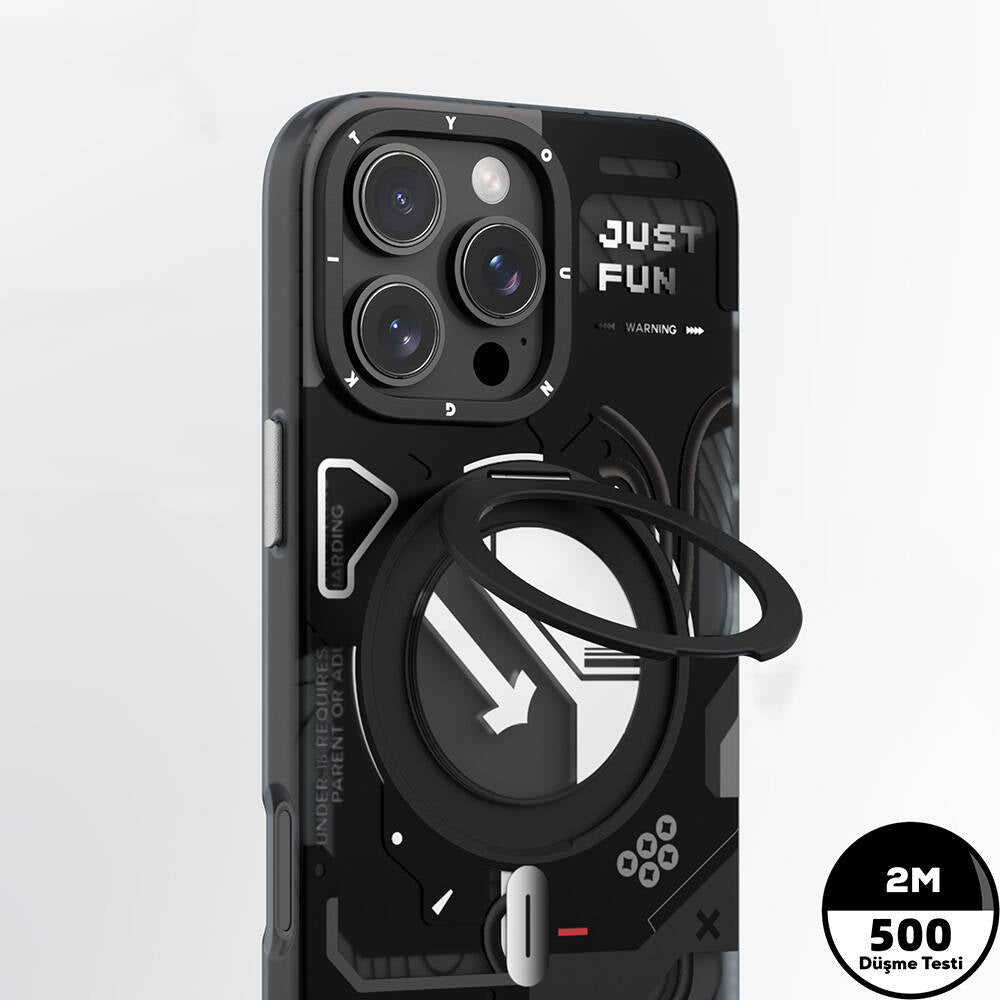 Apple iPhone 16 Pro Max Kılıf M-safe Şarj Özellikli Youngkit 360° Standlı Starship Serisi Kapak Beyaz