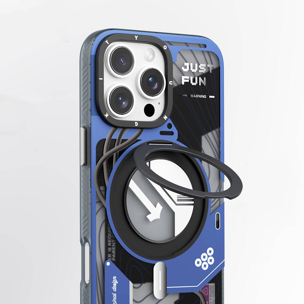 Apple iPhone 16 Pro Max Kılıf M-safe Şarj Özellikli Youngkit 360° Standlı Starship Serisi Kapak Siyah