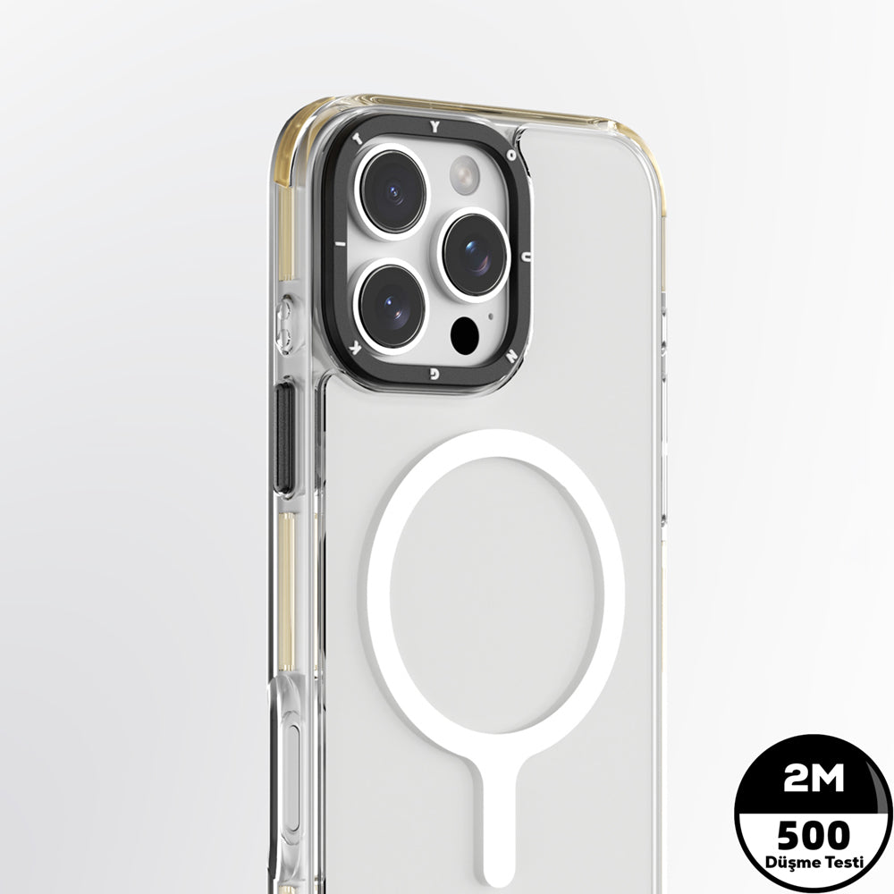 Apple iPhone 16 Pro Max Kılıf M-safe Şarj Özellikli YoungKit Crystal Color Serisi Kapak Sarı