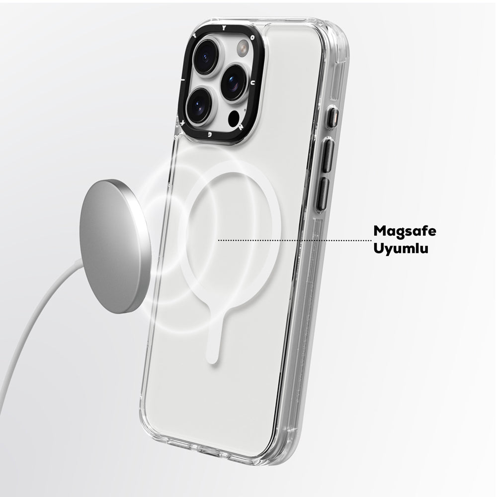 Apple iPhone 16 Pro Max Kılıf M-safe Şarj Özellikli YoungKit Crystal Color Serisi Kapak Gri