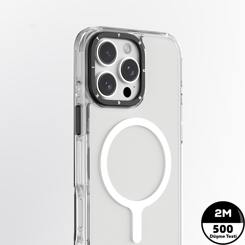 Apple iPhone 16 Pro Max Kılıf M-safe Şarj Özellikli YoungKit Crystal Color Serisi Kapak Gri