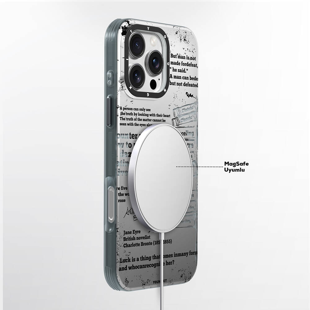 Apple iPhone 16 Pro Max Kılıf M-safe Şarj Özellikli Youngkit Literary Serisi Classic Kapak Gri